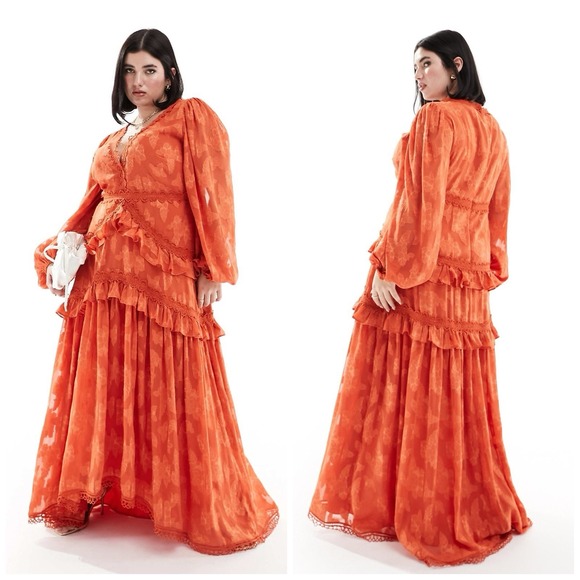 ASOS Curve 24 3x Ruffle Maxi Dress Long Sleeve Romantic Fairycore Boho Prairie - Picture 1 of 16